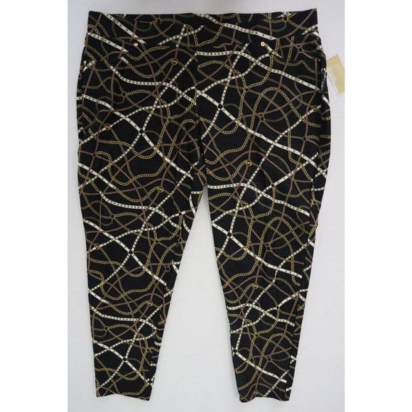 Michael Kors Women's Sz 3X Black/Bone Gold Chain Logo Print Stretch Leggings $78 - Picture 1 of 13